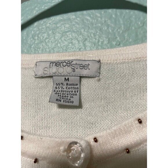 Mercer Street Studion Women's Cream and Gold Christmas Tree Sweater Cardigan Med - Picture 6 of 7